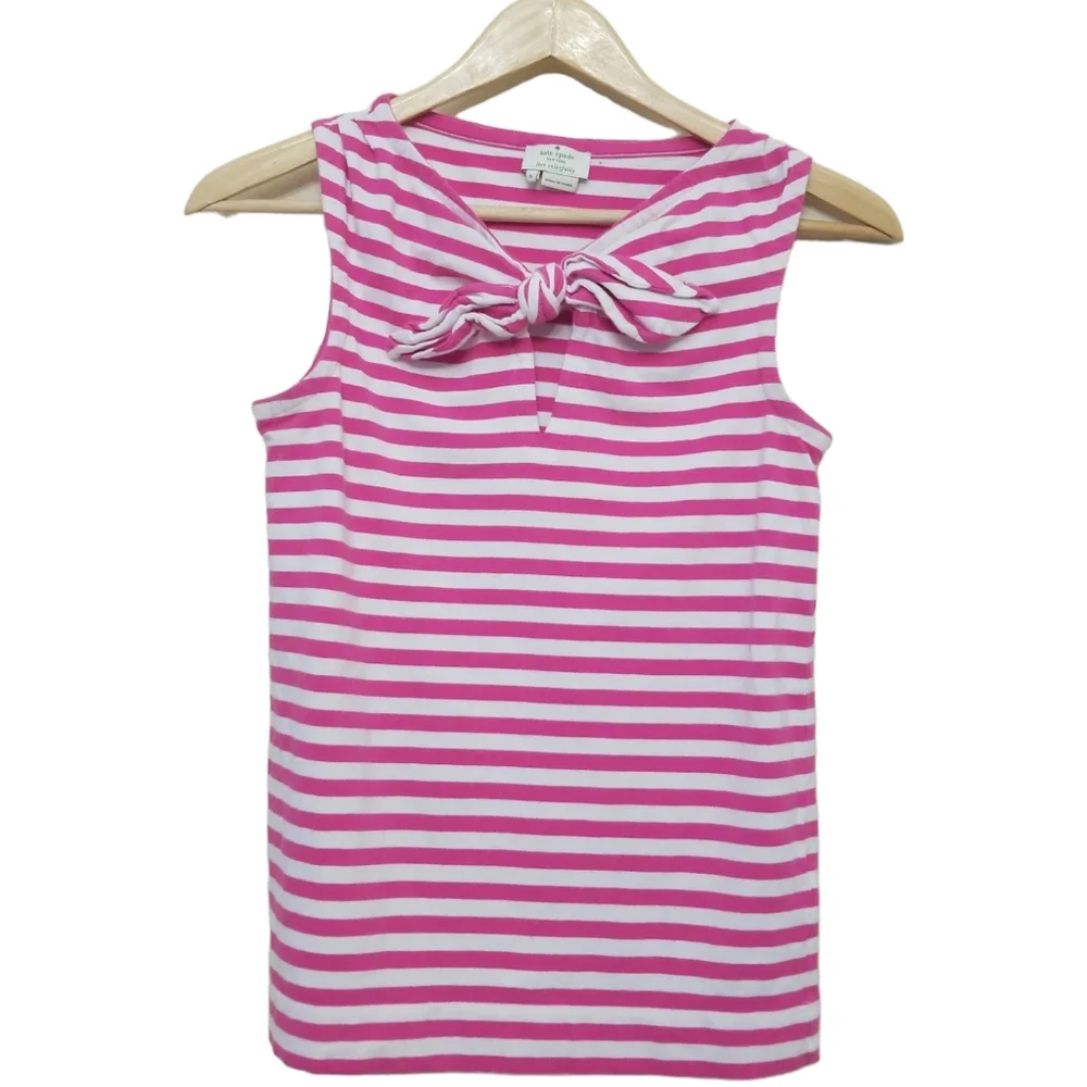 Kate Spade Pink White Striped Bow Tank Small